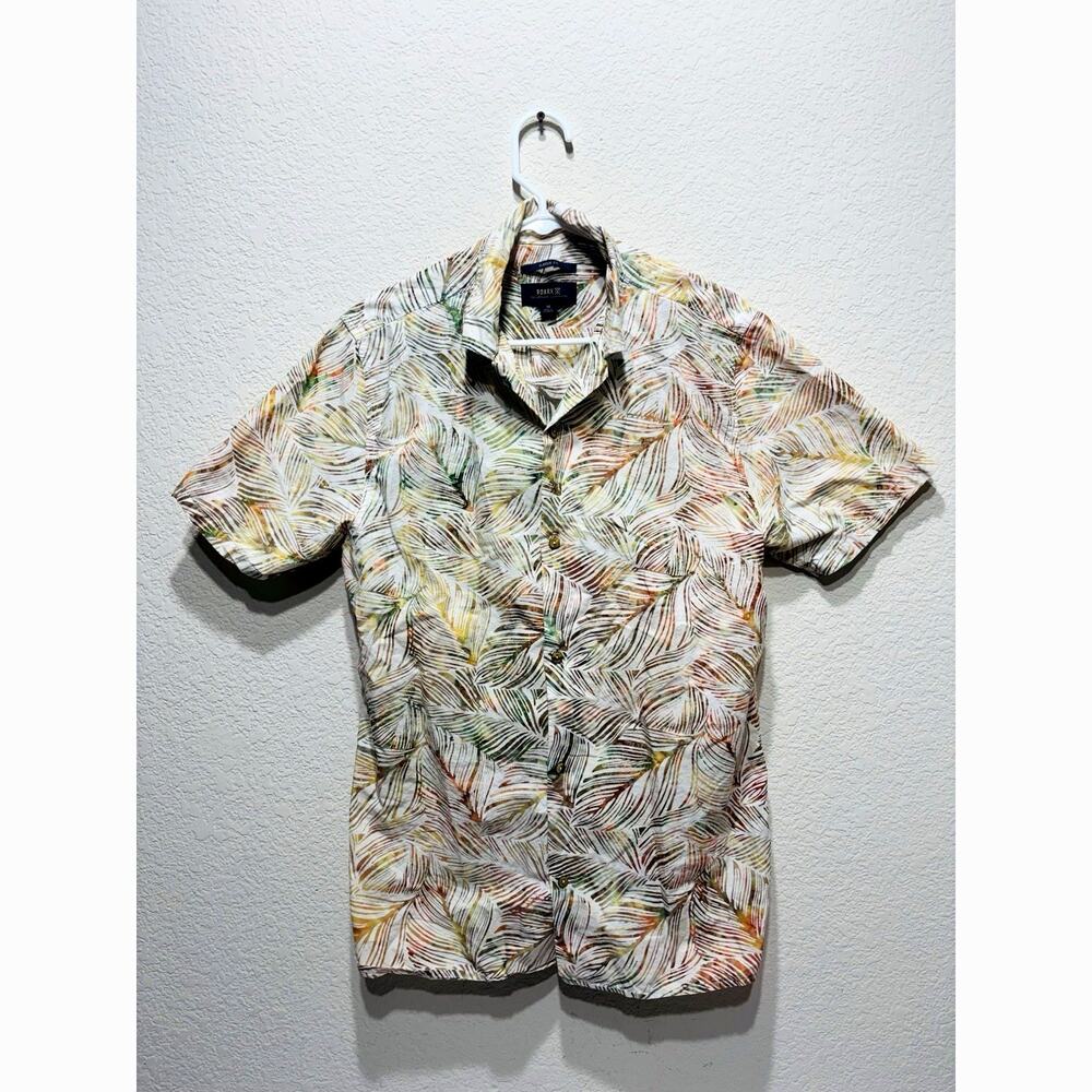 Roark Hawaiian Shirt Flowers Tan Medium Button Up